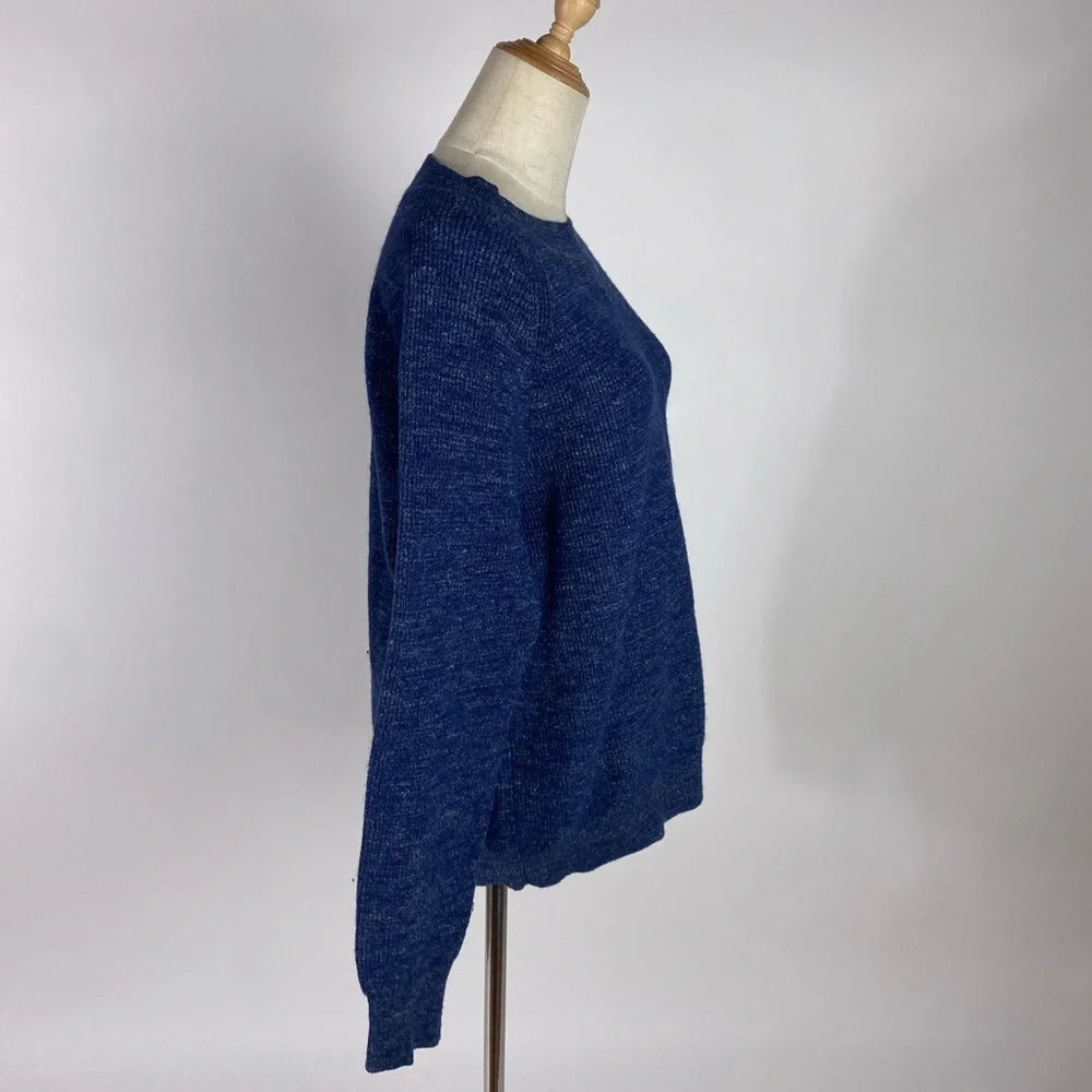 J. CREW Mens Waffle Stitch Wool Blend Crewneck Pullover Sweater Navy Medium